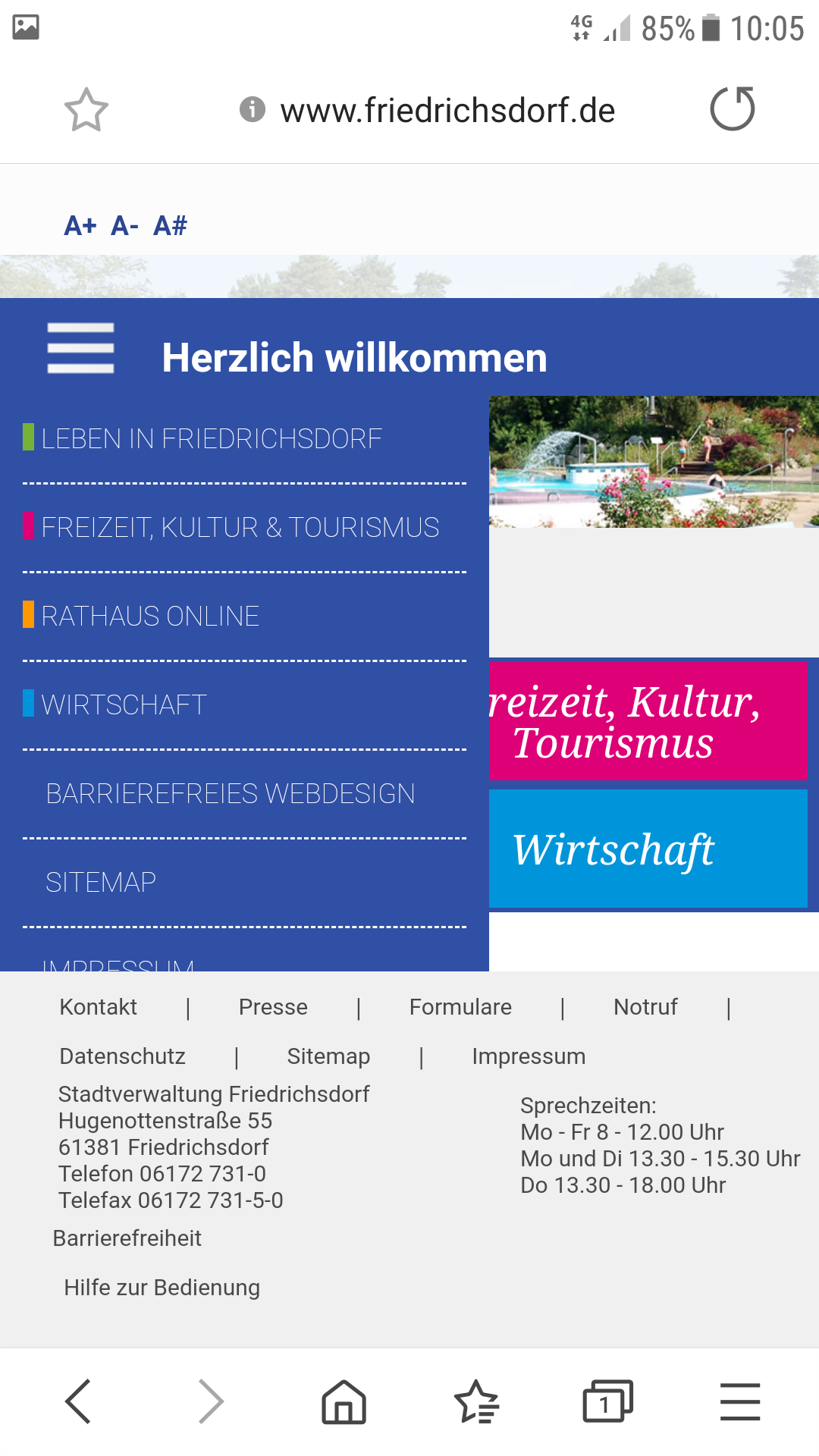 Mobile Internet-Seite mit aufgeklappter Navigation