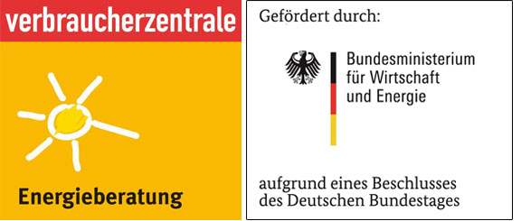 Logo Energiebaratung der Verbraucherzentralen gefördert durch das Bundesministerium für Umwelt und Energie