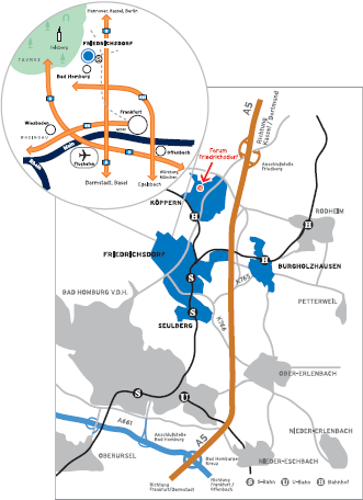Skizze Verkehrsanbindung Forum Friedrichsdorf